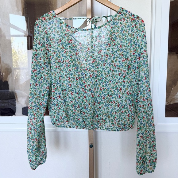 Guess Women's Floral Long Sleeve Blouse V-Back Size S Multicolor Casual Spring - Picture 1 of 9